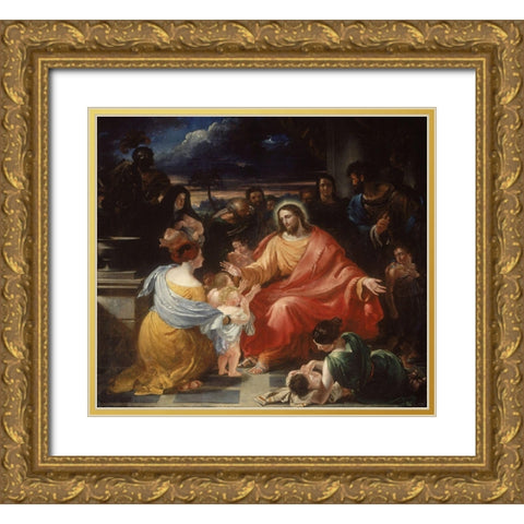 Christ Blessing the Little Children Gold Ornate Wood Framed Art Print with Double Matting by Haydon, Benjamin Robert