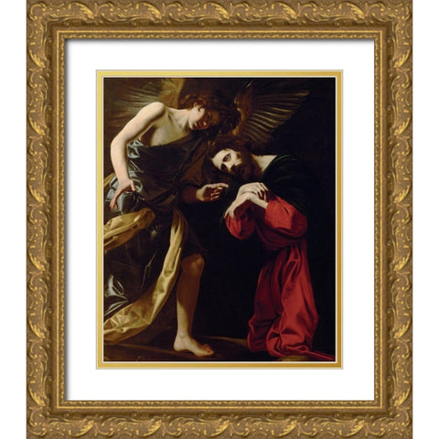 Christ on the Mount of Olives Gold Ornate Wood Framed Art Print with Double Matting by Battistello