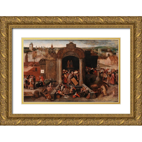 Christ Driving the Traders from the Temple Gold Ornate Wood Framed Art Print with Double Matting by Bruegel the Elder, Pieter