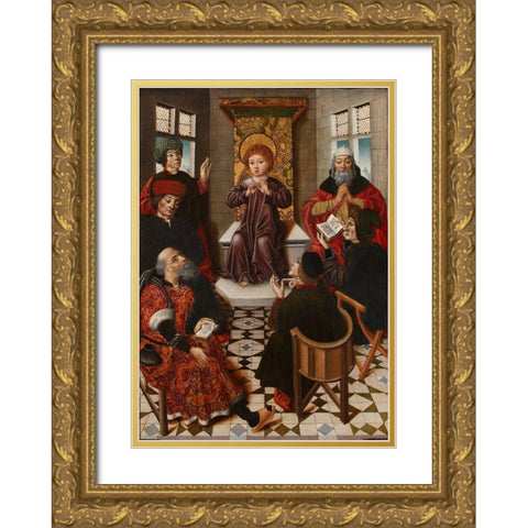 Christ child among doctors Gold Ornate Wood Framed Art Print with Double Matting by Cruz, Diego de la