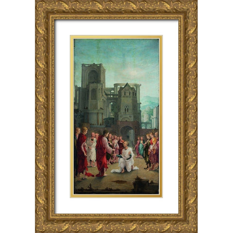 Christ Hands the Keys Over to St. Peter Gold Ornate Wood Framed Art Print with Double Matting by Huber, Wolf