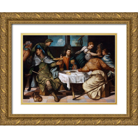 The Supper at Emmaus Gold Ornate Wood Framed Art Print with Double Matting by Tintoretto, Jacopo