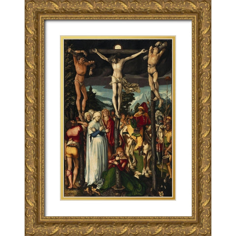 The Crucifixion of Christ Gold Ornate Wood Framed Art Print with Double Matting by Baldung, Hans