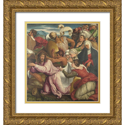 The Way to Calvary Gold Ornate Wood Framed Art Print with Double Matting by Bassano, Jacopo