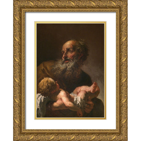 Simeon with Infant Jesus Gold Ornate Wood Framed Art Print with Double Matting by Brandl, Petr