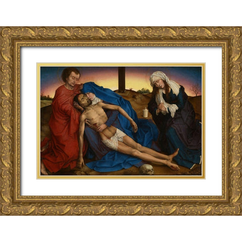 Pieta Gold Ornate Wood Framed Art Print with Double Matting by van der Weyden, Rogier