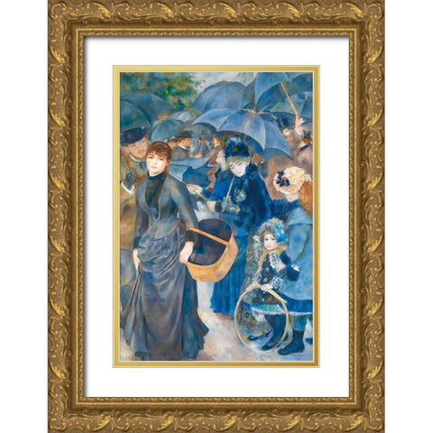 The Umbrellas Gold Ornate Wood Framed Art Print with Double Matting by Renoir, Pierre-Auguste