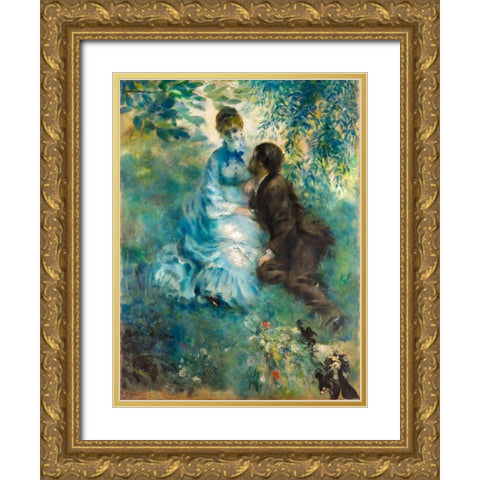 Lovers Gold Ornate Wood Framed Art Print with Double Matting by Renoir, Pierre-Auguste