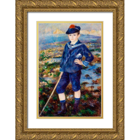 Sailor Boy Portrait of Robert Nunes 1883 Gold Ornate Wood Framed Art Print with Double Matting by Renoir, Pierre-Auguste
