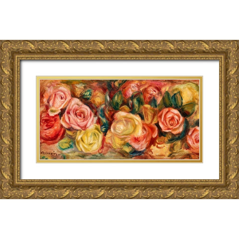 Roses 1912 Gold Ornate Wood Framed Art Print with Double Matting by Renoir, Pierre-Auguste