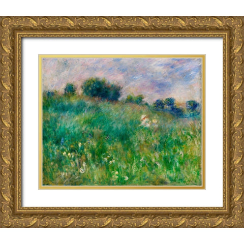 Meadow 1880 Gold Ornate Wood Framed Art Print with Double Matting by Renoir, Pierre-Auguste
