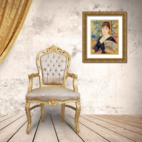 Woman with Fan 1886  Gold Ornate Wood Framed Art Print with Double Matting by Renoir, Pierre-Auguste