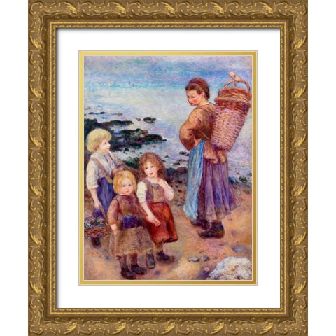 Mussel-Fishers at Berneval 1879 Gold Ornate Wood Framed Art Print with Double Matting by Renoir, Pierre-Auguste