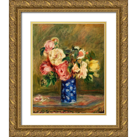 Bouquet of Roses 1882 Gold Ornate Wood Framed Art Print with Double Matting by Renoir, Pierre-Auguste