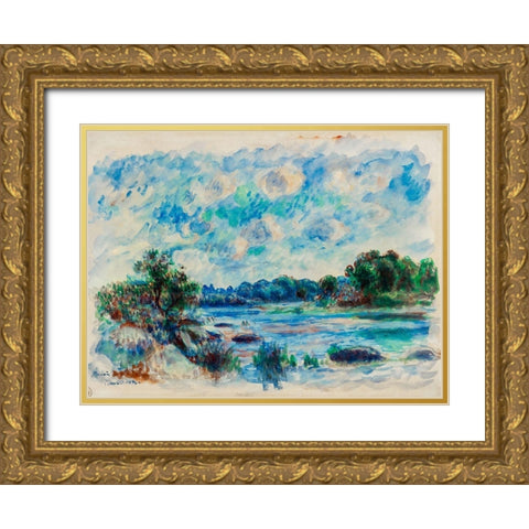 Landscape at Pont Aven 1892 Gold Ornate Wood Framed Art Print with Double Matting by Renoir, Pierre-Auguste