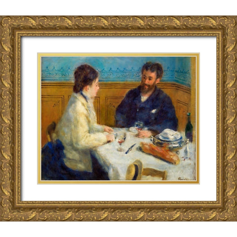 Luncheon 1875 Gold Ornate Wood Framed Art Print with Double Matting by Renoir, Pierre-Auguste