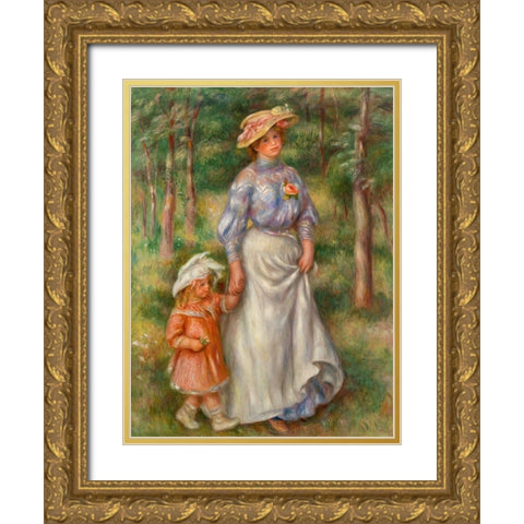 Promenade 1906 Gold Ornate Wood Framed Art Print with Double Matting by Renoir, Pierre-Auguste