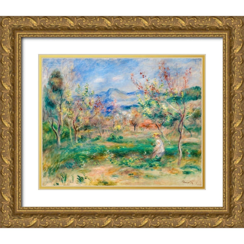 Landscape 1905 Gold Ornate Wood Framed Art Print with Double Matting by Renoir, Pierre-Auguste