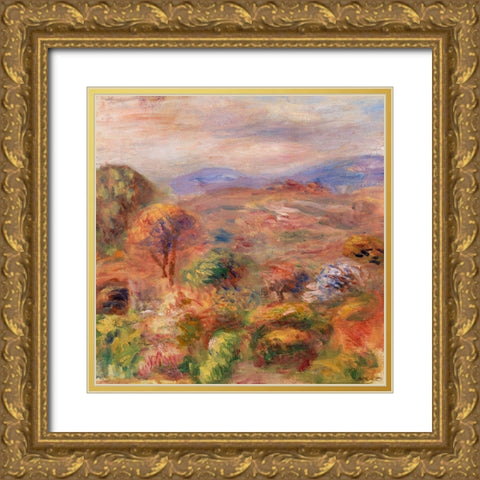 Landscape 1911 Gold Ornate Wood Framed Art Print with Double Matting by Renoir, Pierre-Auguste