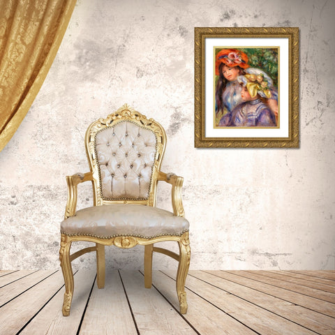 Two Girls 1910 Gold Ornate Wood Framed Art Print with Double Matting by Renoir, Pierre-Auguste