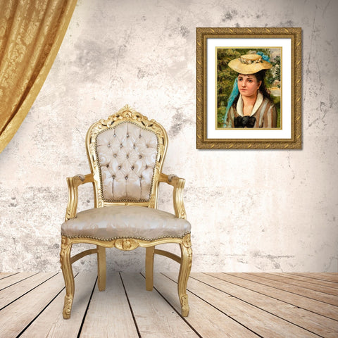 Lise in a Straw Hat 1866 Gold Ornate Wood Framed Art Print with Double Matting by Renoir, Pierre-Auguste