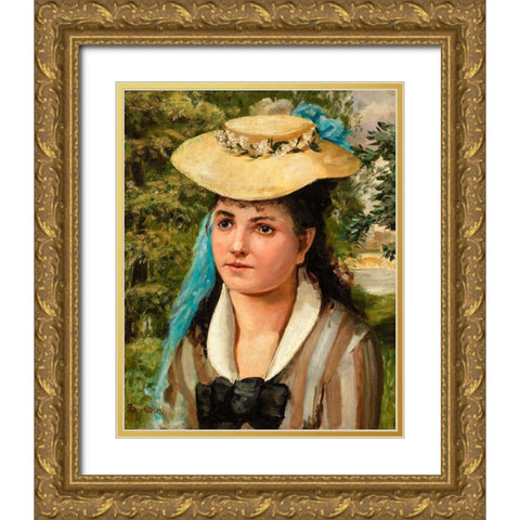 Lise in a Straw Hat 1866 Gold Ornate Wood Framed Art Print with Double Matting by Renoir, Pierre-Auguste