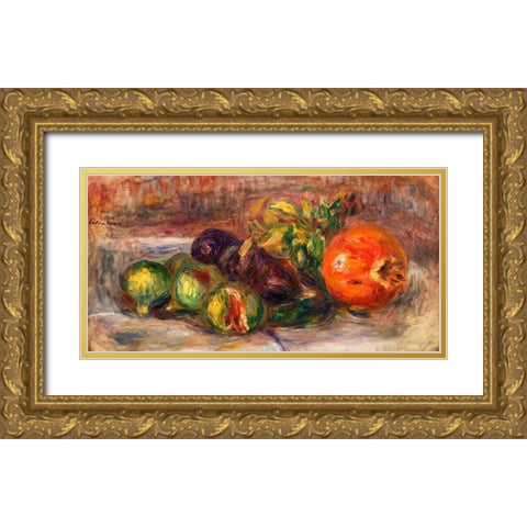 Pomegranate and Figs 1917 Gold Ornate Wood Framed Art Print with Double Matting by Renoir, Pierre-Auguste