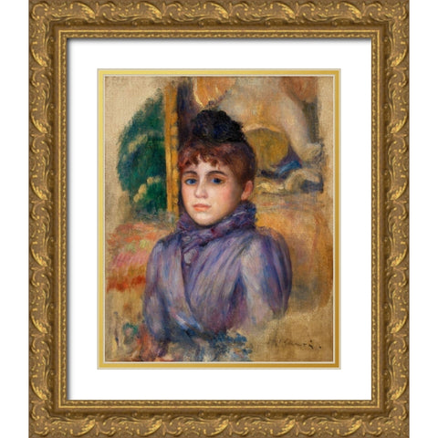 Portrait of a Young Woman 1885 Gold Ornate Wood Framed Art Print with Double Matting by Renoir, Pierre-Auguste