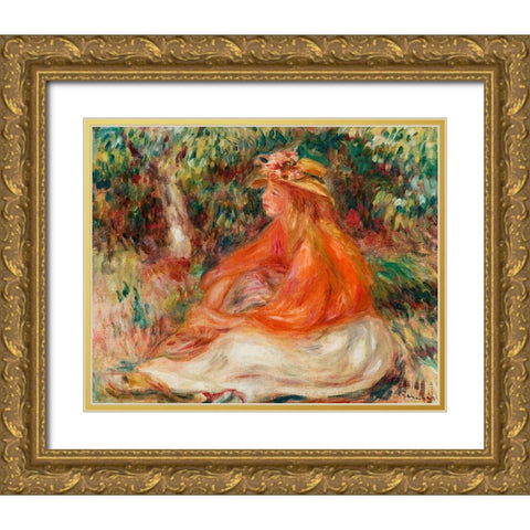 Seated Woman 1910 Gold Ornate Wood Framed Art Print with Double Matting by Renoir, Pierre-Auguste