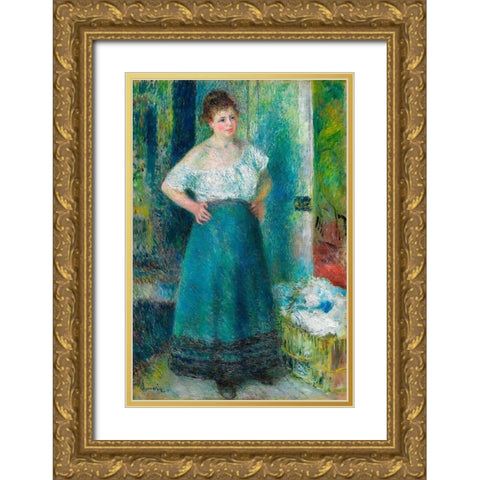 The Laundress 1879 Gold Ornate Wood Framed Art Print with Double Matting by Renoir, Pierre-Auguste