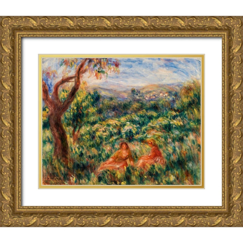 Landscape 1916 Gold Ornate Wood Framed Art Print with Double Matting by Renoir, Pierre-Auguste