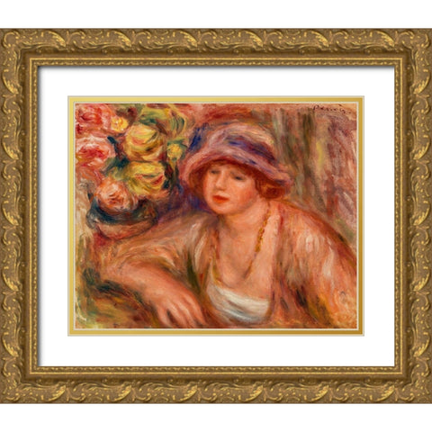 Woman Leaning 1918 Gold Ornate Wood Framed Art Print with Double Matting by Renoir, Pierre-Auguste