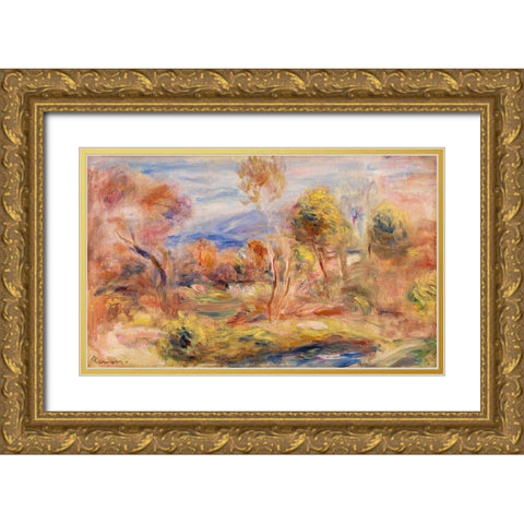Glade 1909 Gold Ornate Wood Framed Art Print with Double Matting by Renoir, Pierre-Auguste