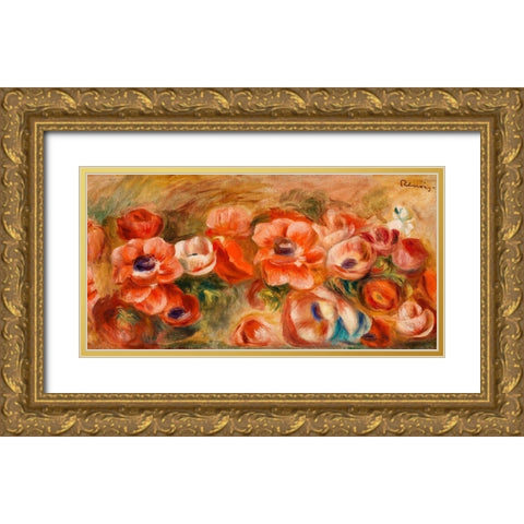 Anemones 1912 Gold Ornate Wood Framed Art Print with Double Matting by Renoir, Pierre-Auguste