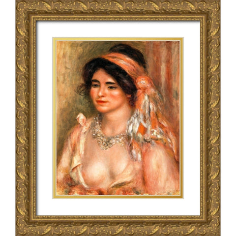 Woman with Black Hair 1911 Gold Ornate Wood Framed Art Print with Double Matting by Renoir, Pierre-Auguste
