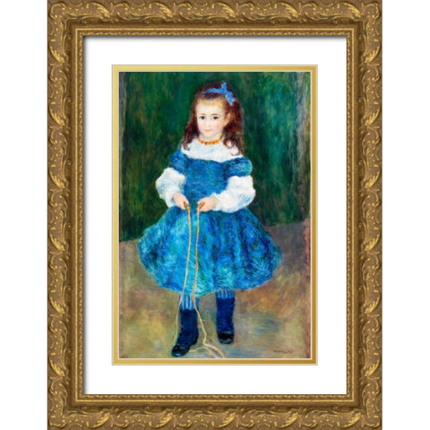 Girl with a Jump Rope 1876 Gold Ornate Wood Framed Art Print with Double Matting by Renoir, Pierre-Auguste