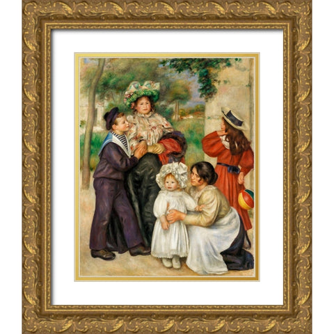 The Artists Family 1896 Gold Ornate Wood Framed Art Print with Double Matting by Renoir, Pierre-Auguste