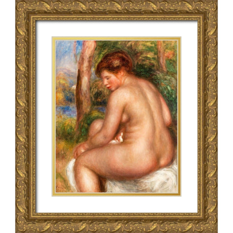 Bather in Three-Quarter View 1911 Gold Ornate Wood Framed Art Print with Double Matting by Renoir, Pierre-Auguste