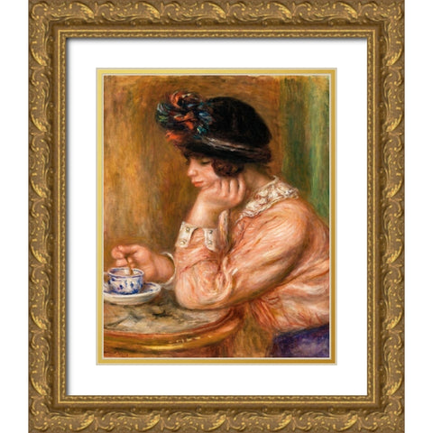 Cup of Chocolate 1914 Gold Ornate Wood Framed Art Print with Double Matting by Renoir, Pierre-Auguste