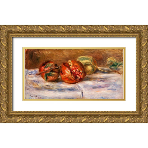 Pomegranates 1910 Gold Ornate Wood Framed Art Print with Double Matting by Renoir, Pierre-Auguste