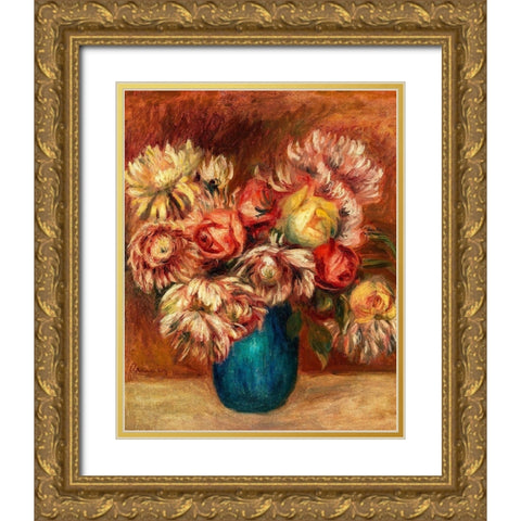 Flowers in a Green Vase 1912 Gold Ornate Wood Framed Art Print with Double Matting by Renoir, Pierre-Auguste