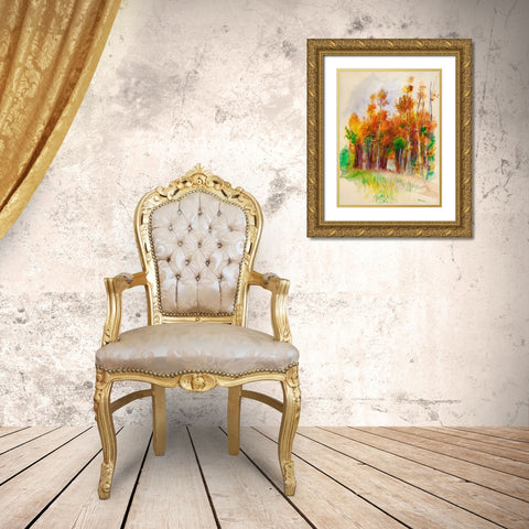 Grove of Trees 1900 Gold Ornate Wood Framed Art Print with Double Matting by Renoir, Pierre-Auguste