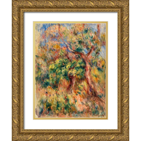 Landscape 1916 Gold Ornate Wood Framed Art Print with Double Matting by Renoir, Pierre-Auguste