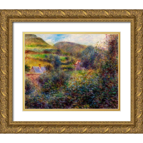 Environs of Berneval 1879 Gold Ornate Wood Framed Art Print with Double Matting by Renoir, Pierre-Auguste