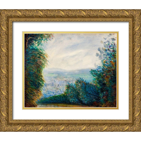 The Auvers Valley on the Oise River 1884 Gold Ornate Wood Framed Art Print with Double Matting by Renoir, Pierre-Auguste
