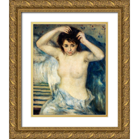 Before the Bath 1875 Gold Ornate Wood Framed Art Print with Double Matting by Renoir, Pierre-Auguste