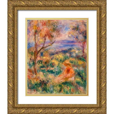 Seated Woman with Sea in the Distance 1917 Gold Ornate Wood Framed Art Print with Double Matting by Renoir, Pierre-Auguste
