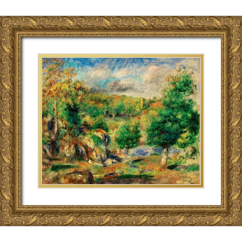 Chestnut Trees, Pont-Aven 1892 Gold Ornate Wood Framed Art Print with Double Matting by Renoir, Pierre-Auguste