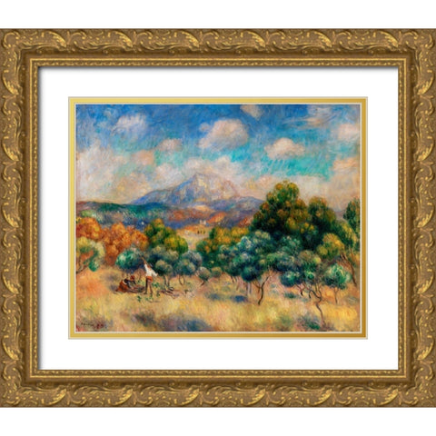 Mount of Sainte Victoire 1889 Gold Ornate Wood Framed Art Print with Double Matting by Renoir, Pierre-Auguste