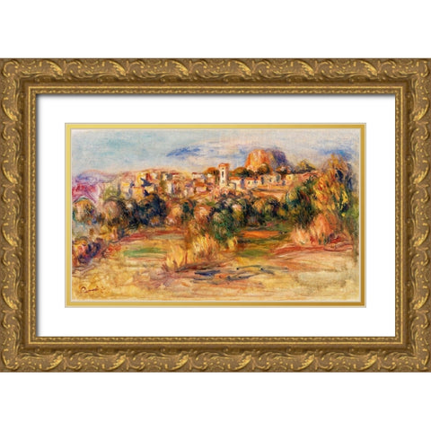 Landscape, La Gaude 1910 Gold Ornate Wood Framed Art Print with Double Matting by Renoir, Pierre-Auguste